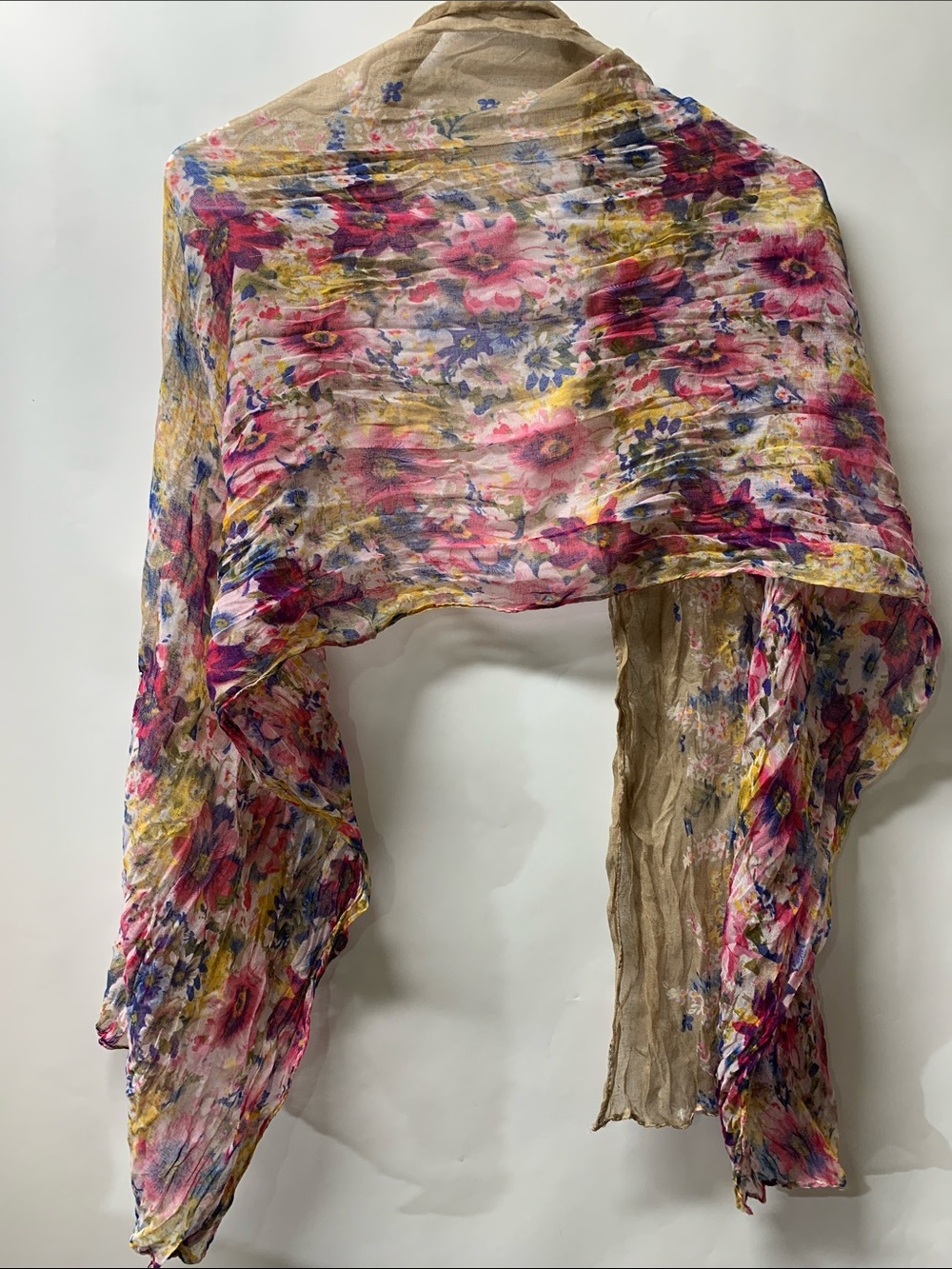 Sheer Floral Scarf Wrap in Pink & Beige